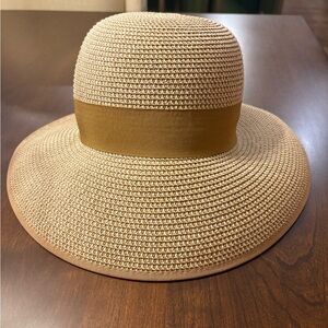 Woven sun hat Magic hats tan and white bow beach garden wide brim floppy